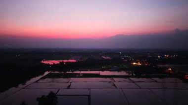 Nakhon Sawan vilayetindeki su basmış tarlaların üzerinde uçan insansız hava aracı - 4K Yatay