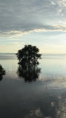 Gün batımı sakin pasak chonlasit gölünde Tayland 'daki dağların yakınında - FullHD Dikey