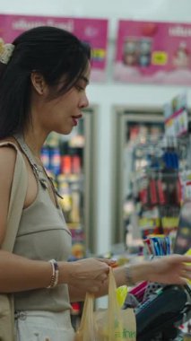 Market tezgahında alışveriş yapmak, kredi kartı tutan müşteriler...