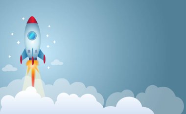 Düz stil bir roket gemisi. Yaratıcı fikir, yenilikçi ürün