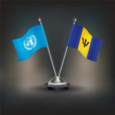 Birleşmiş Milletler Barbados bayrak ilişkisine karşı, masada durun. Vektör İllüstrasyonu