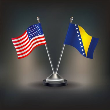 ABD ve Bosna-Hersek bayrağı masada duruyor. Vektör İllüstrasyonu