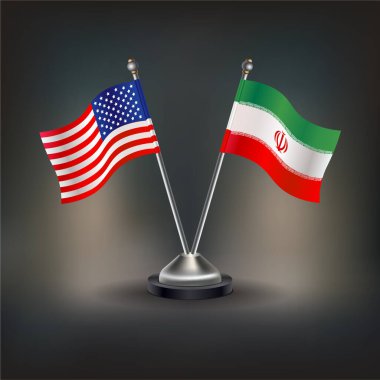 ABD ve İran bayrak ilişkileri, masanın üzerinde durun. Vektör İllüstrasyonu