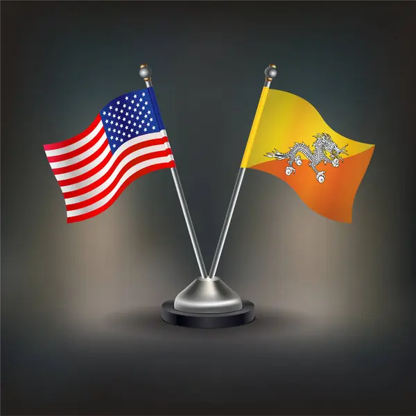 stock vector USA and Bhutan flag Relation, stand on table. Vector Illustration