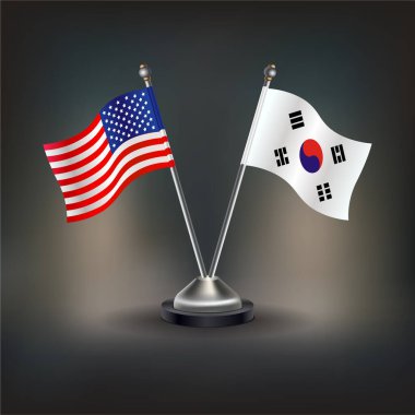 ABD ve Güney Kore bayrağı, masaya geçin. Vektör İllüstrasyonu