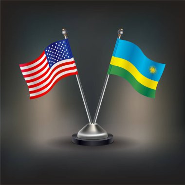 ABD ve Ruanda bayrak ilişkileri, masanın üzerinde durun. Vektör İllüstrasyonu