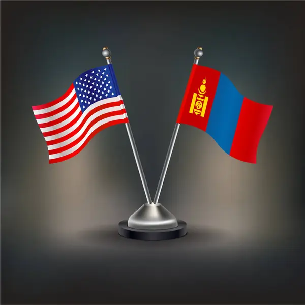 stock vector USA and Mongolia flag Relation, stand on table. Vector Illustration