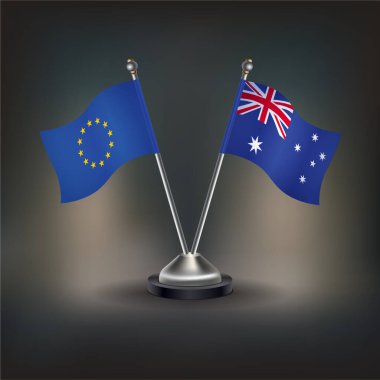 Avrupa Birliği ve Avustralya bayrağı masanın üzerinde duruyor. Vektör İllüstrasyonu