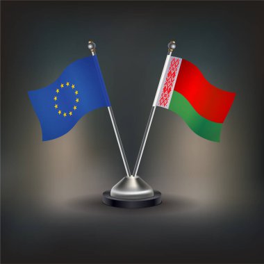 Avrupa Birliği ve Belarus bayrağı, masaya geçin. Vektör İllüstrasyonu