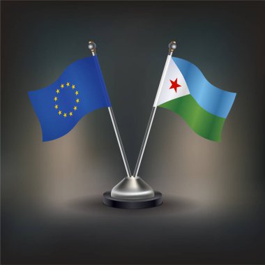Avrupa Birliği ve Cibuti bayrağı İlişki masasında duruyor. Vektör İllüstrasyonu