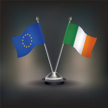 Avrupa Birliği ve İrlanda bayrağı, masaya geçin. Vektör İllüstrasyonu