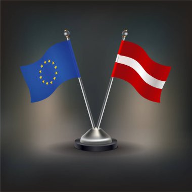 Avrupa Birliği ve Letonya bayrak ilişkileri, masaya geçin. Vektör İllüstrasyonu