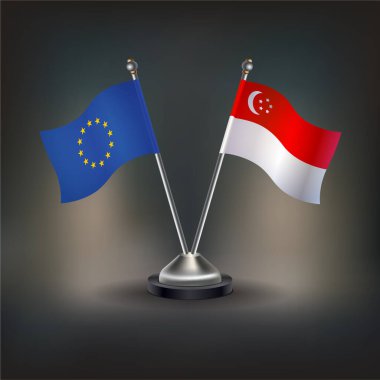 Avrupa Birliği ve Singapur Bayrak İlişkileri, masaya geçin. Vektör İllüstrasyonu