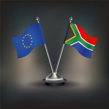 Avrupa Birliği ve Güney Afrika bayrağı masada duruyor. Vektör İllüstrasyonu