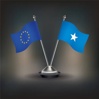 Avrupa Birliği ve Somali bayrağı. Masada durun. Vektör İllüstrasyonu