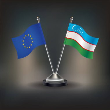 Avrupa Birliği ve Özbekistan bayrak ilişkileri, masaya. Vektör İllüstrasyonu