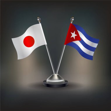 Japonya ve Küba bayrağı, masanın üzerinde durun. Vektör İllüstrasyonu