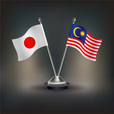 Japonya ve Malezya bayrağı, masanın üzerinde durun. Vektör İllüstrasyonu