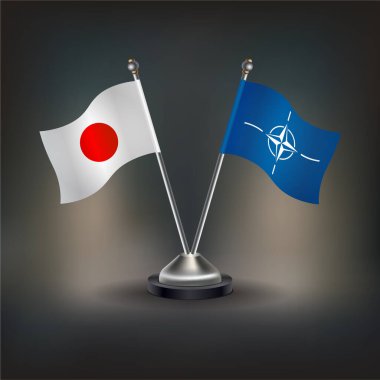Japonya ve NATO bayrak ilişkileri, masaya geçin. Vektör İllüstrasyonu
