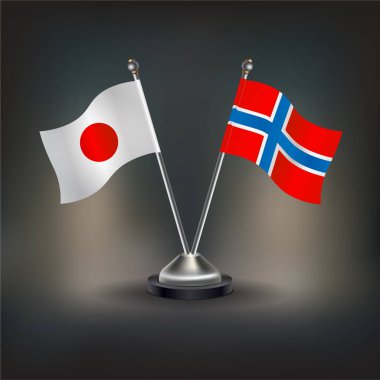 Japonya ve Norveç bayrağı, masanın üzerinde durun. Vektör İllüstrasyonu