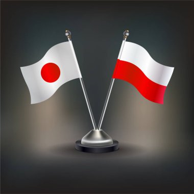 Japonya ve Polonya bayrağı, masanın üzerinde durun. Vektör İllüstrasyonu