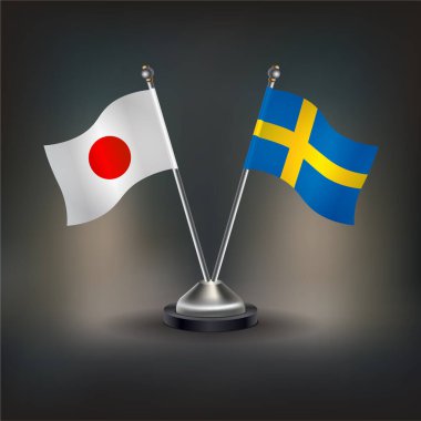 Japonya ve İsveç bayrağı, masaya geçin. Vektör İllüstrasyonu