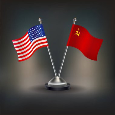 Japonya ve SSCB bayrak ilişkileri, masada durun. Vektör İllüstrasyonu