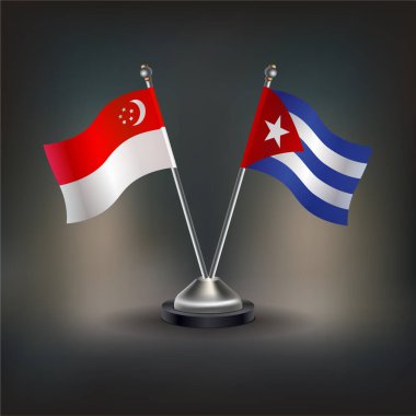 Singapur ve Küba bayrağı ilişkisi, masaya geçin. Vektör İllüstrasyonu