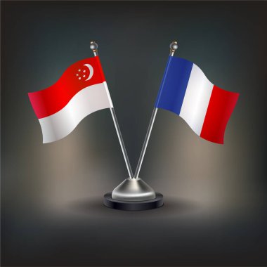 Singapur ve Fransa bayrağı, masaya geçin. Vektör İllüstrasyonu