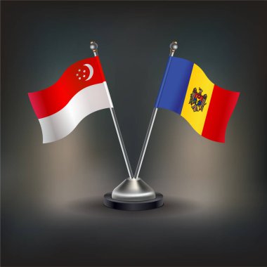 Singapur ve Moldova bayrağı ilişkisi, masada durun. Vektör İllüstrasyonu