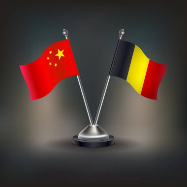 Çin ve Belçika bayrağı, masanın üzerinde durun. Vektör İllüstrasyonu