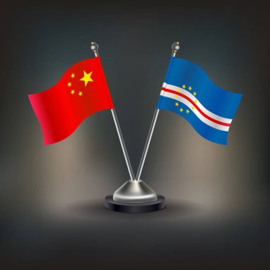 Çin ve Cape Verde bayrak ilişkileri, masanın üzerinde durun. Vektör İllüstrasyonu