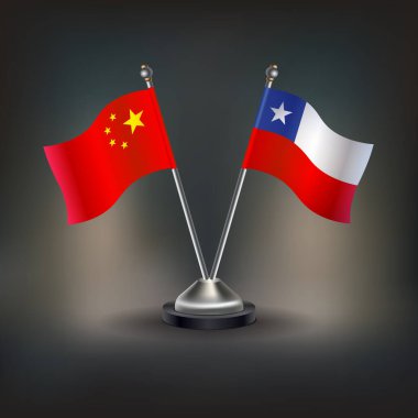 Çin ve Şili bayrağı ilişkisi, masaya geçin. Vektör İllüstrasyonu