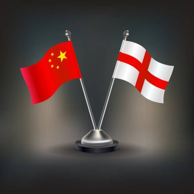 Çin ve İngiltere, bayrak akrabası, masaya çıkın. Vektör İllüstrasyonu