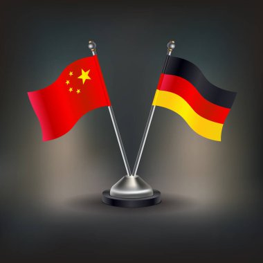 Çin ve Almanya 'nın bayrağı. Masada durun. Vektör İllüstrasyonu