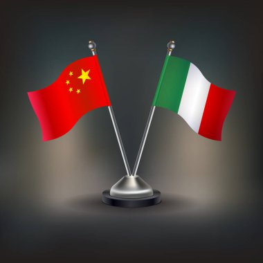 Çin ve İtalya 'nın bayrak ilişkileri, masanın üzerinde durun. Vektör İllüstrasyonu