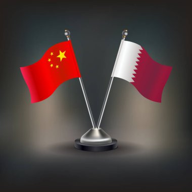 Çin ve Katar bayrağı ilişkisi, masada durun. Vektör İllüstrasyonu