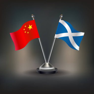 Çin ve İskoçya bayrağı ilişkisi, masaya geçin. Vektör İllüstrasyonu