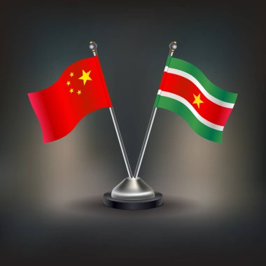 Çin ve Surinam bayrağı ilişkisi, masaya geçin. Vektör İllüstrasyonu