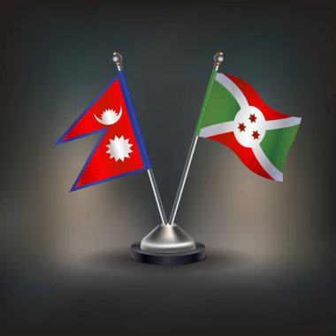 Nepal ve Burundi bayrak ilişkileri, masanın üzerinde durun. Vektör İllüstrasyonu