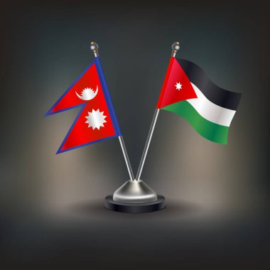 Nepal ve Ürdün bayrağı, masanın üzerinde durun. Vektör İllüstrasyonu