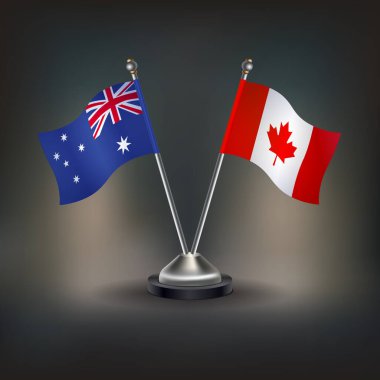 Avustralya ve Kanada bayrağı. Masada durun. Vektör İllüstrasyonu