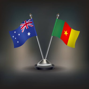 Avustralya ve Kamerun bayrağı, masanın üzerinde durun. Vektör İllüstrasyonu