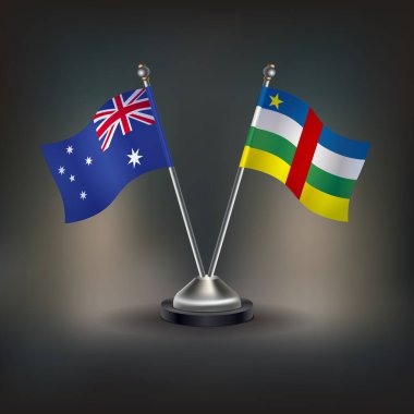 Avustralya ve Orta Afrika Cumhuriyeti bayrağı, masanın üzerinde duruyor. Vektör İllüstrasyonu