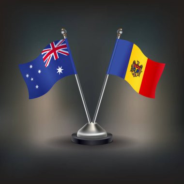 Avustralya ve Moldova bayrağı ilişkileri, masanın üzerinde duruyor. Vektör İllüstrasyonu