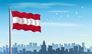 Mavi gökyüzü ve silueti olan Avusturya Bayrağı