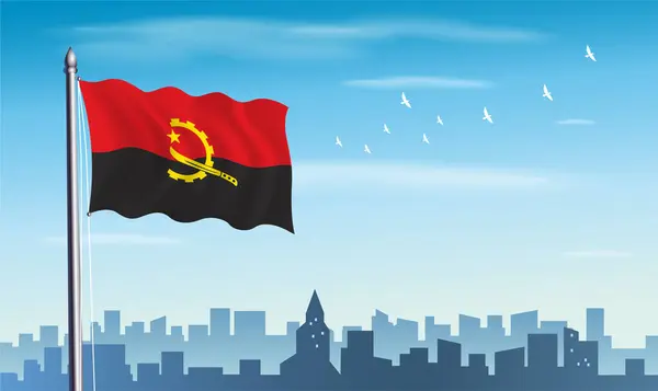 Silueti ve mavi gökyüzü olan Angola Bayrağı
