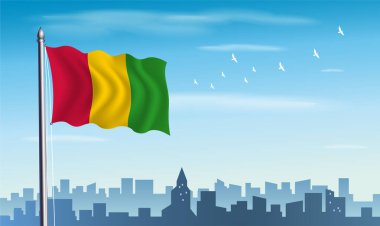 Silueti ve mavi gökyüzü olan Gine Bayrağı