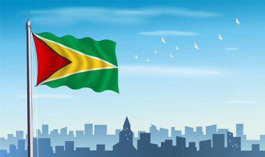 Silueti ve mavi gökyüzü olan Gunaya Bayrağı