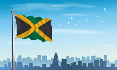Silueti ve mavi gökyüzü olan Jamaika Bayrağı